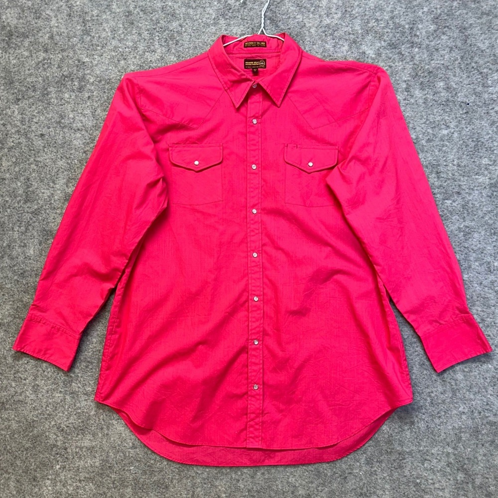 Sheplers Western Shirt Mens 18.5 37 Pink Pearl Snap Tall Fit Long Sleeve